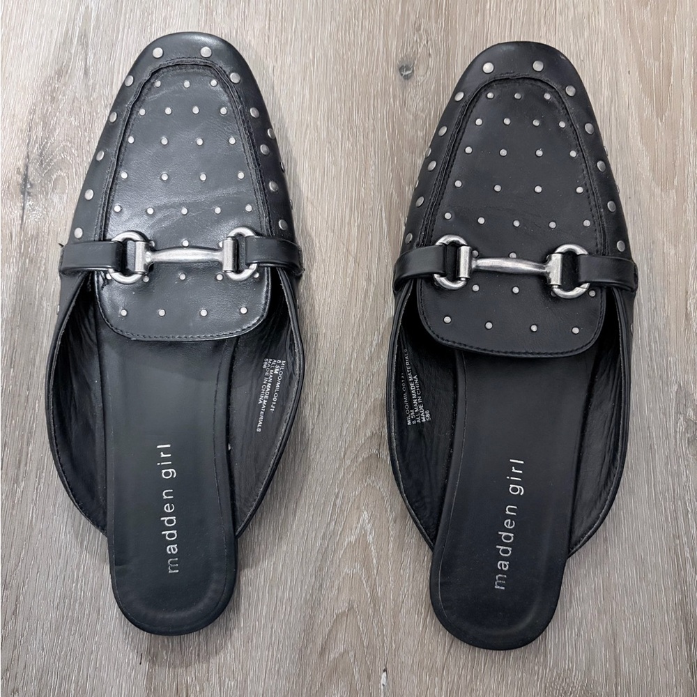 Madden Girl Black Silver Studded Loafers